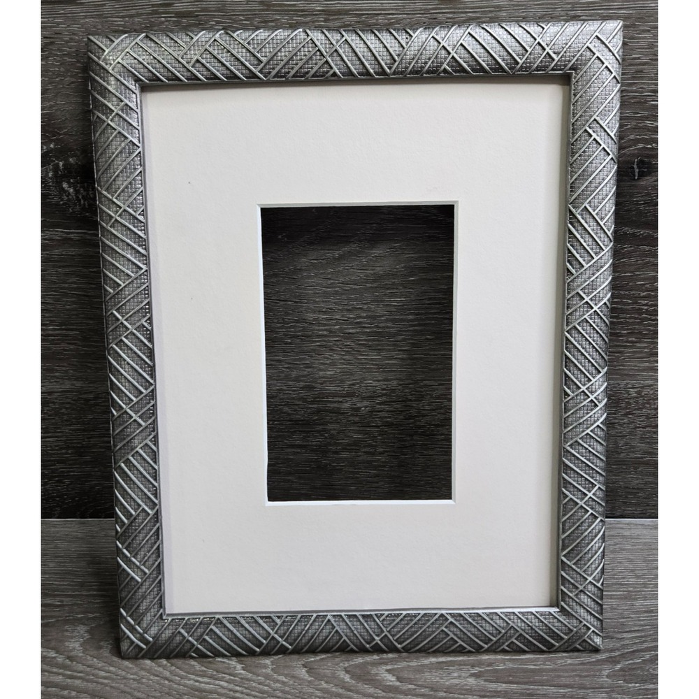 Silver Tone Metal Resin Crosshatch Textured Picture Frame 7.5 x 10 Wall Mount